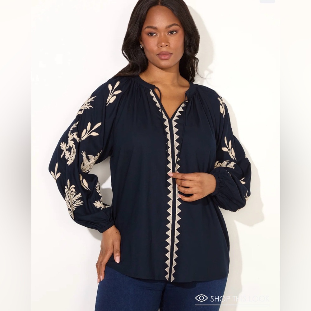 Live Unlimited Embroidered Navy Blue Women's Top